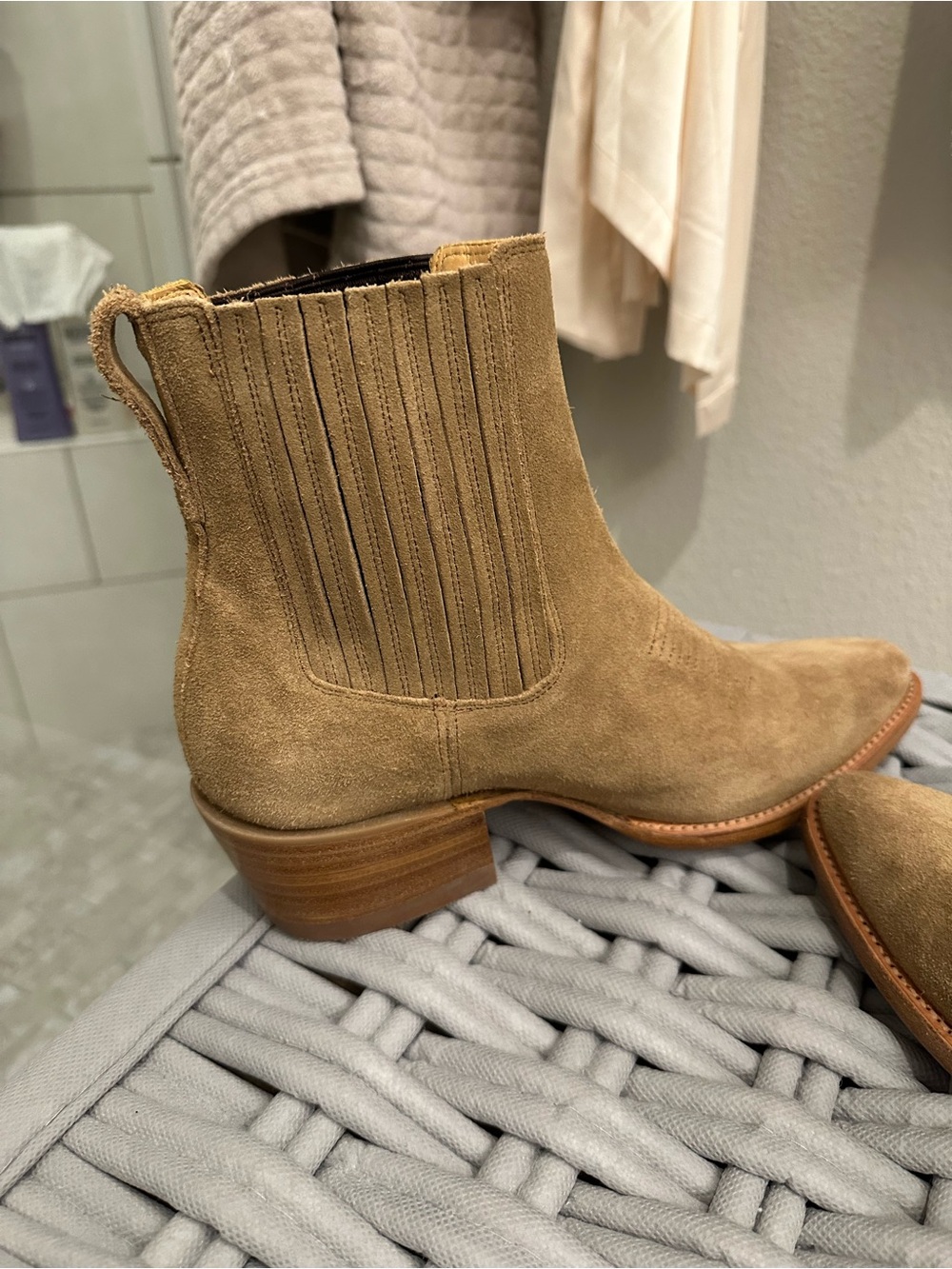 Tecovas Taylor Suede Booties in Latte - Picture 10 of 15